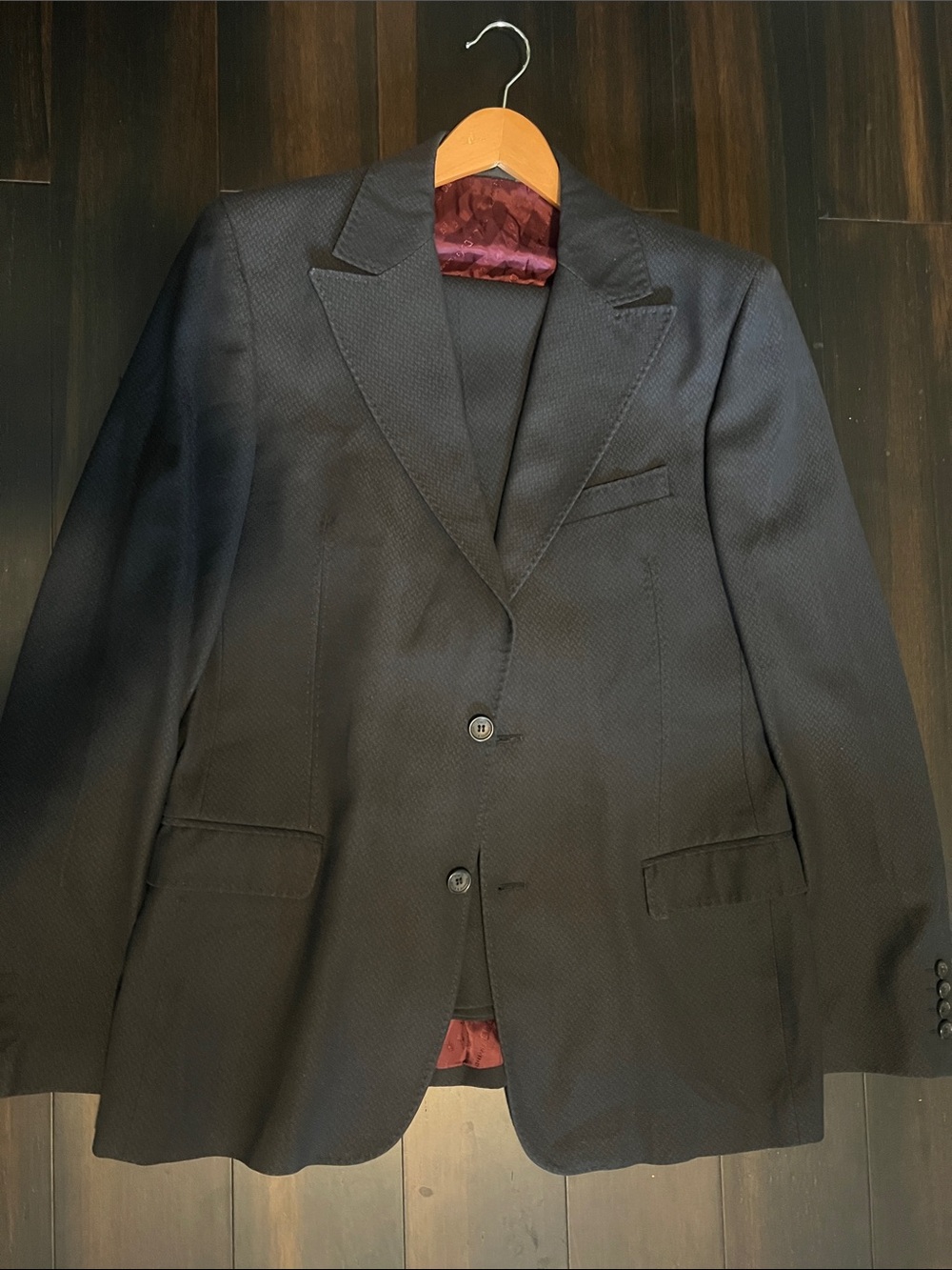 D&G Men's Black Blazer with Burgundy Lining